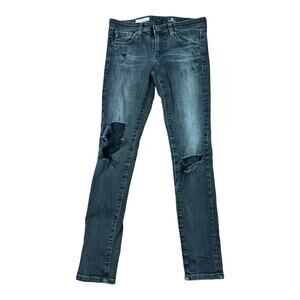 AG Adriano Goldschmied jeans black distressed grunge skinny legging ankle sz 27